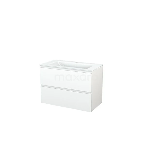 White bathroom unit with two soft-close drawers, modern design and high-gloss finish for a clean and stylish look.