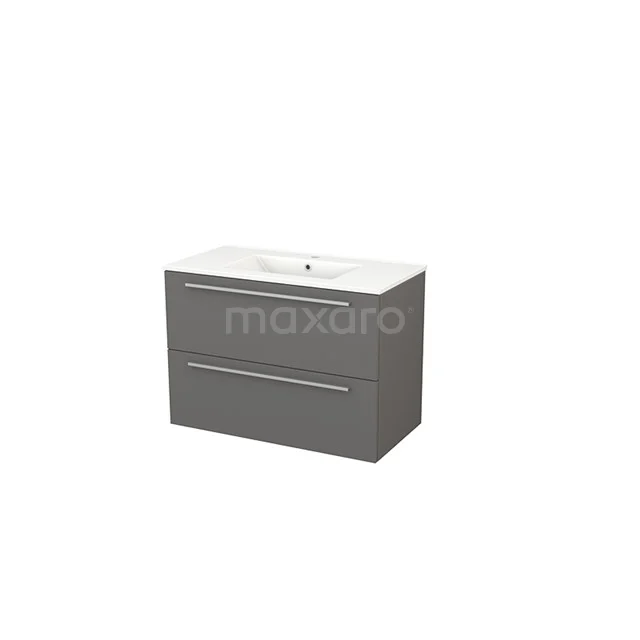 Modulo+ Vanity units with basin | 90 cm Basalt Flat front Ceramic 2 Stacked drawers BMP002962 Grey bathroom furniture set with double drawers and ceramic basin, modern design and durable materials.