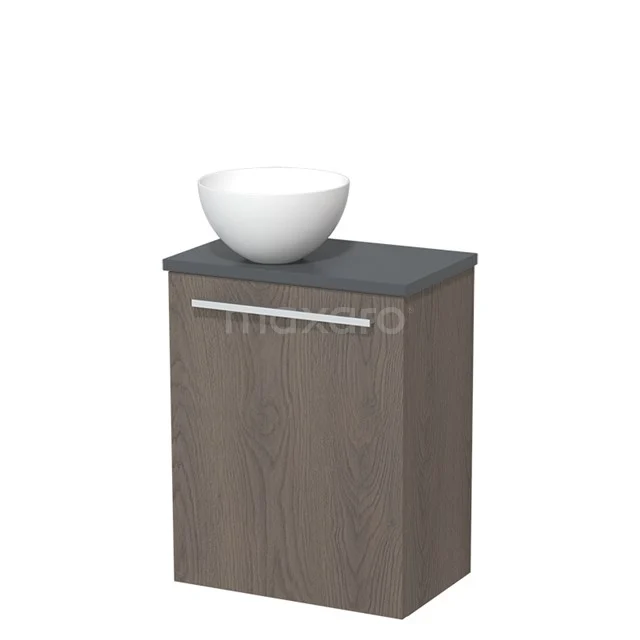 Toiletmeubel met waskom | 41 cm Donkerbruin eiken Vlak front Mat wit Solid surface waskom Donkergrijs blad TMK10-08749