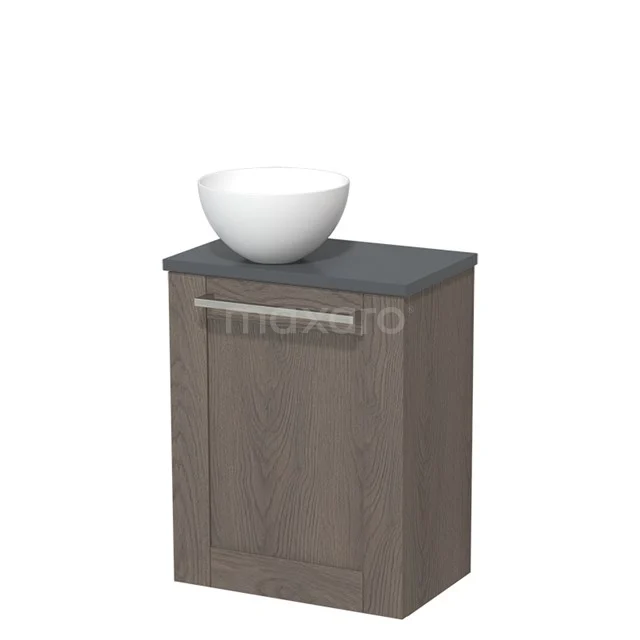 Toilet unit with countertop wash basin | 41 cm Dark brown oak Fronts Matte white Solid surface wash basin Dark grey worktop TMK10-08750