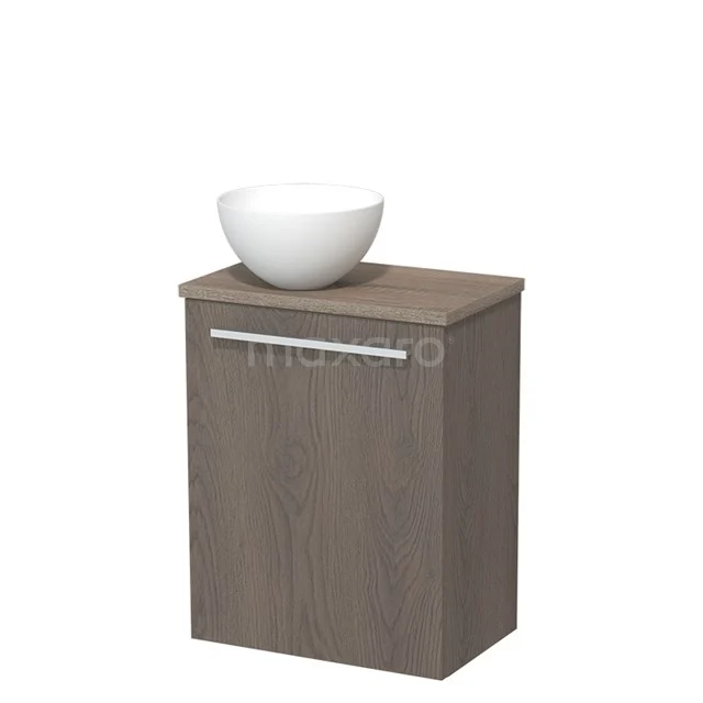 Toiletmeubel met waskom | 41 cm Donkerbruin eiken Vlak front Mat wit Solid surface waskom Eiken blad TMK10-08753