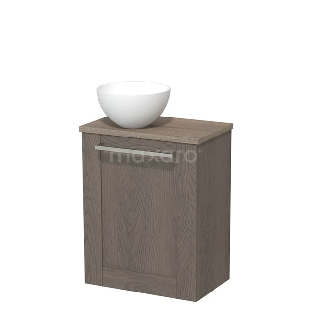 Toiletmeubel met waskom | 41 cm Donkerbruin eiken Kader front Mat wit Solid surface waskom Eiken blad TMK10-08754