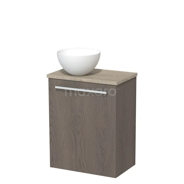 Toiletmeubel met waskom | 41 cm Donkerbruin eiken Vlak front Mat wit Solid surface waskom Lichtgrijs eiken blad TMK10-08755