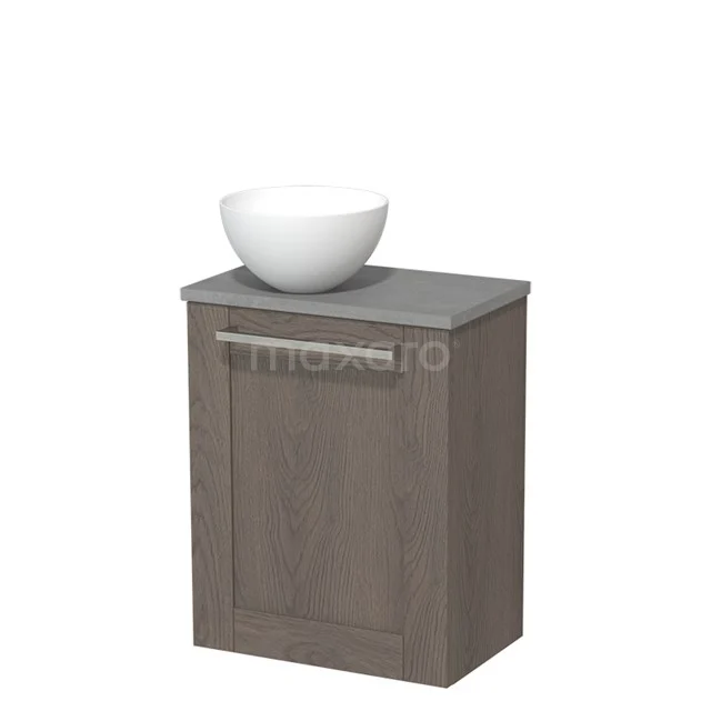 Toilet unit with countertop wash basin | 41 cm Dark brown oak Front Matte white Solid surface wash basin Light grey concrete worktop TMK10-08760