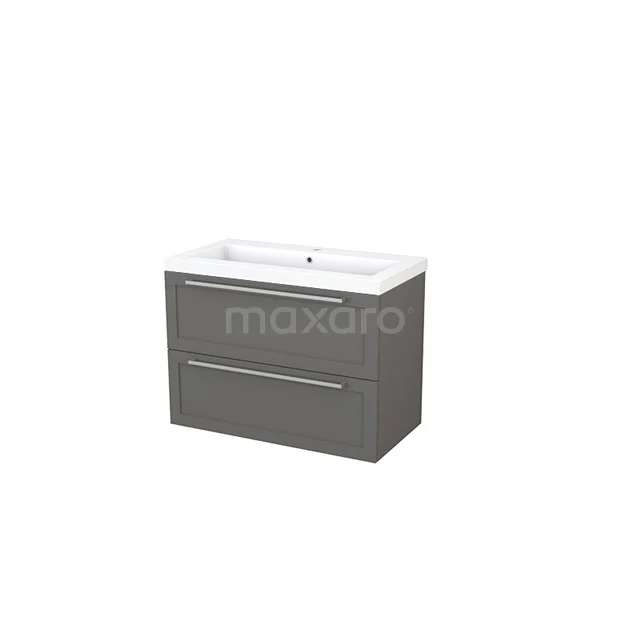 Modulo+ Vanity units with basin | 90 cm Basalt Frame front Mineral marble 2 Stacked drawers BMP002977 Grey Bathroom unit set with two drawers, sleek design and white ceramic basin, ideal for a modern bathroom style.