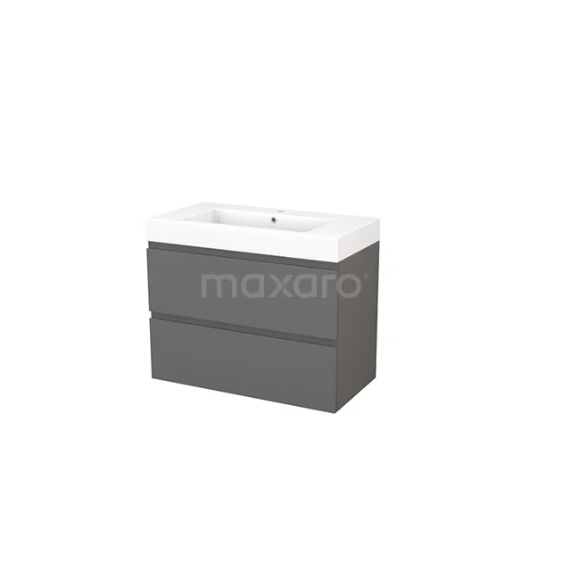 Grey hanging vanity unit with two drawers, white ceramic basin, modern design, perfect for a stylish bathroom.