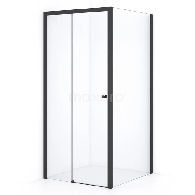 Modern glass shower enclosure with black aluminium profiles, perfect for a stylish bathroom.
