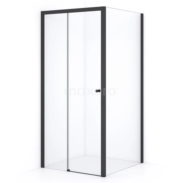 Modern glass shower enclosure with black aluminium profiles, perfect for a stylish bathroom.
