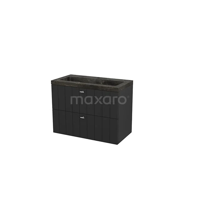 Modulo+ Badkamermeubel met wastafel | 90 cm Carbon Lamel front Natuursteen 2 lades onder elkaar BMP003000