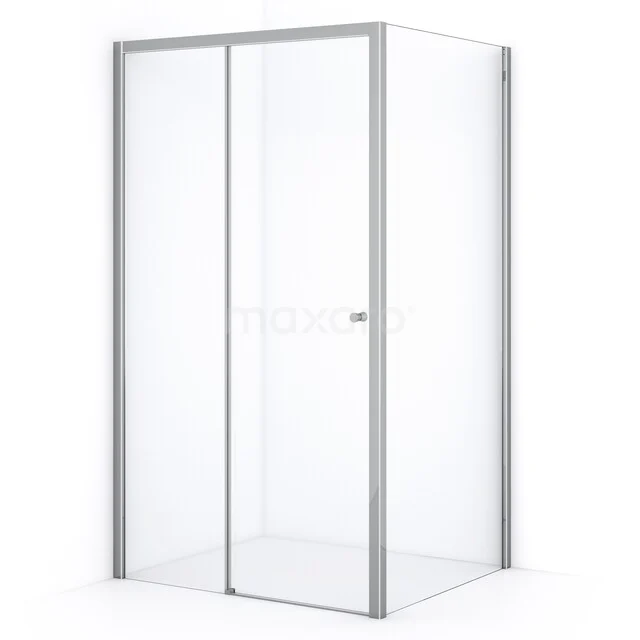 Quadratische Duschkabine mit Schiebetür, Klarglas und silbernen Aluminiumprofilen, ideal für ein modernes Badezimmer.