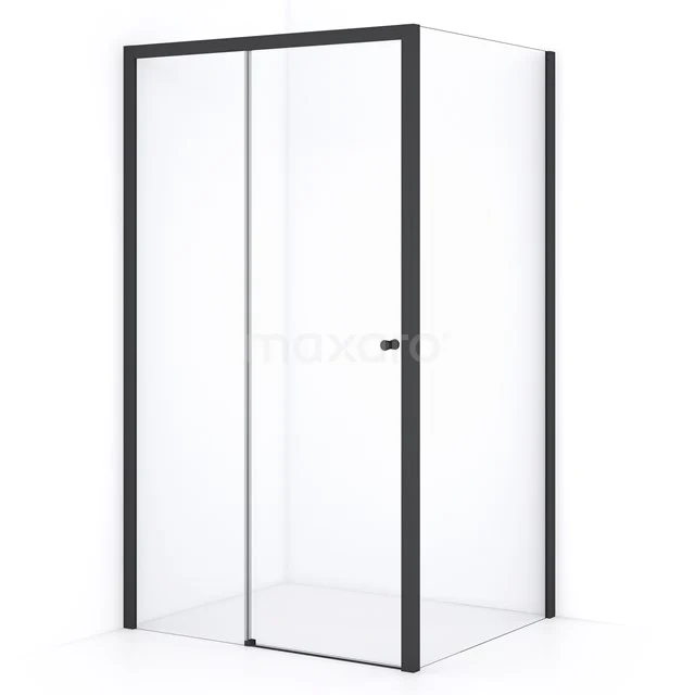 Shower enclosure with matte black aluminium profiles and clear glass, ideal as a modern addition to your bathroom.
