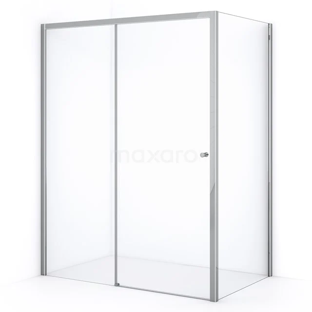 Glass shower enclosure with silver aluminium frame, sleek design and sliding door, perfect for a modern bathroom.