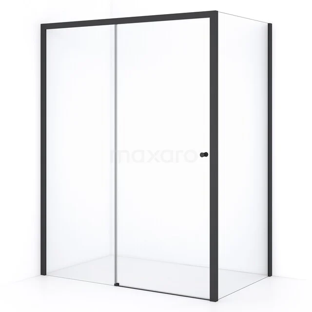 Duschkabine Crystal Comfort 150x90cm aus klarem Sicherheitsglas mit Schiebetür Matt Schwarz L1020-1509MBN Duschkabine mit schwarzen Profilen, Klarglas und Schiebetür, moderner Stil, ideal für jedes Badezimmer.