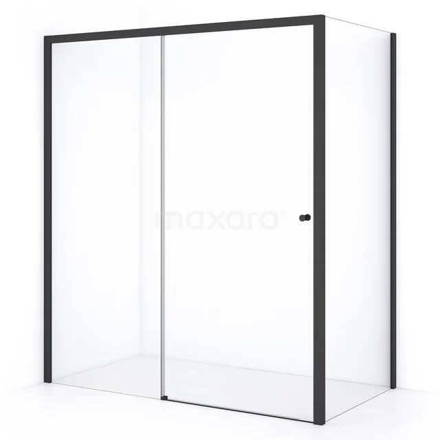 Crystal Comfort Shower enclosure | 170x90 cm Matte black Clear glass Sliding door Rectangle L1020-1709MB Modern glass shower enclosure with black aluminium frame, minimalist design and sliding door, perfect for a stylish bathroom.