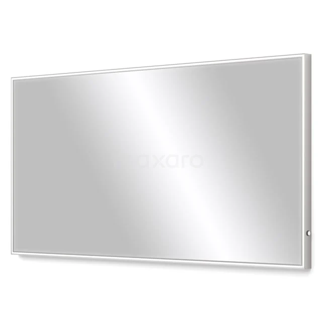 Rectangular mirror with silver frame, sleek design, ideal for modern bathroom decor.