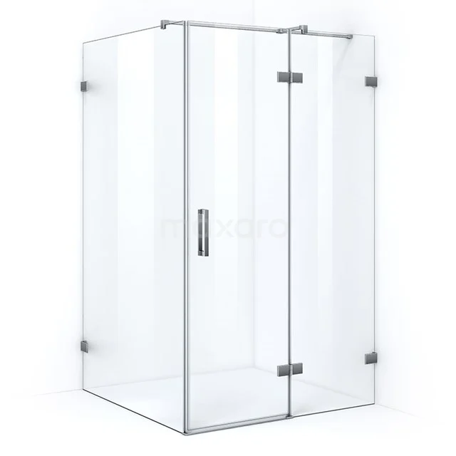 Glass shower enclosure with clear glass, sleek stainless steel frame and pivot door, ideal for a modern bathroom.
