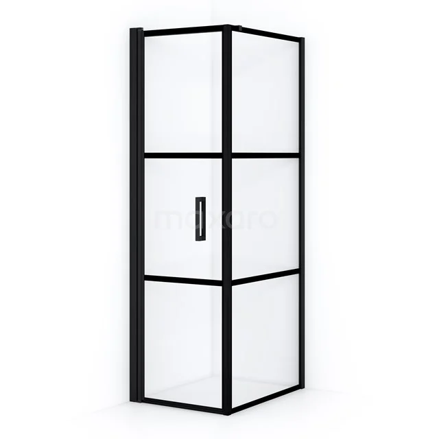 Black corner shower cabin with glass, industrial style, perfect addition to a modern bathroom.