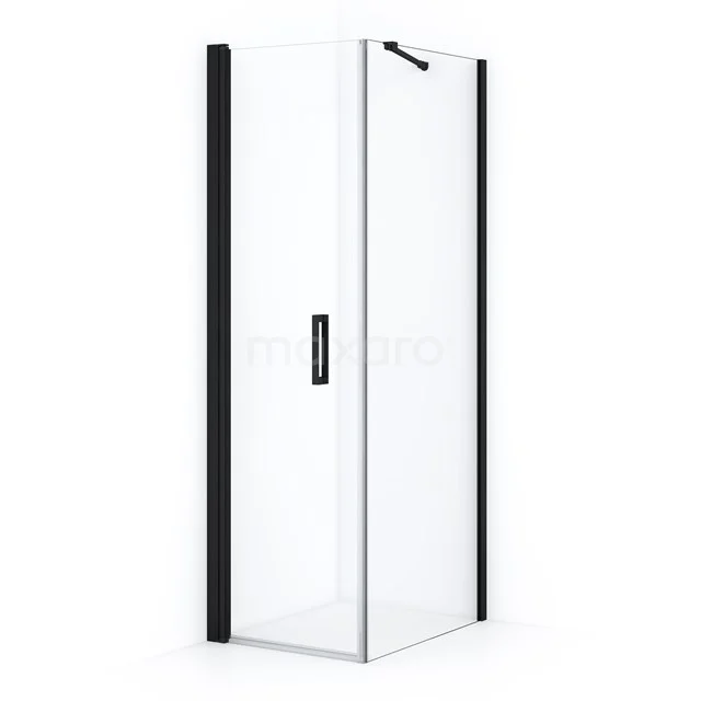 Glass shower enclosure with black profile, minimalist design, ideal for a modern bathroom.