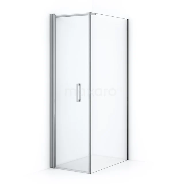 Glazen hoekdouchewand met aluminiumprofielen, helder glas en minimalistisch design; ideaal voor een moderne badkamerstijl.