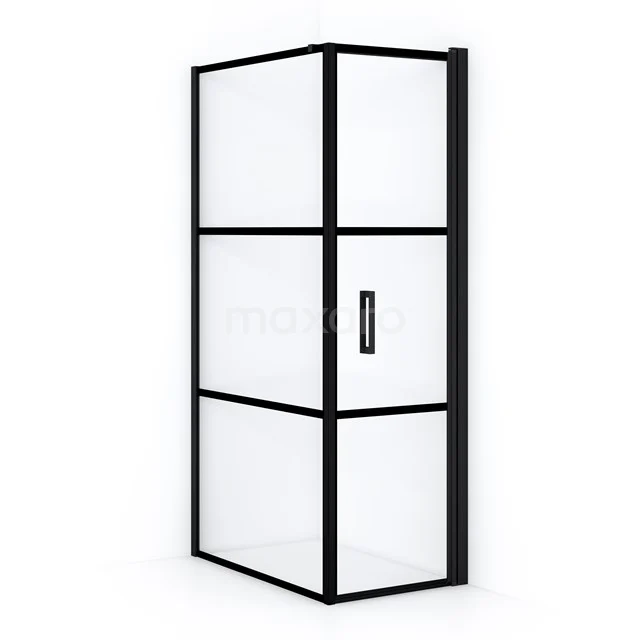 Diamond Shower cabin | 100x60 cm Matte black Clear with 4 black stripes Pivot door Rectangle CDA10610118RMB Black industrial shower enclosure with frosted glass and black metal profile, ideal for a modern bathroom style.