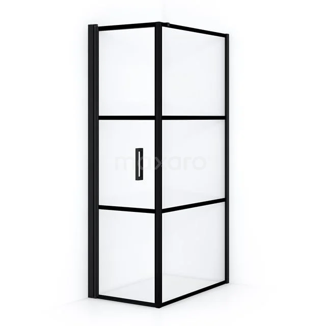 Schwarze industrielle Duschkabine mit matt schwarzem Aluminiumrahmen und Klarglas, ideale Ergänzung für ein modernes Badezimmer.