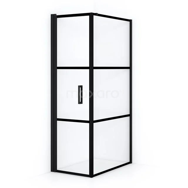 Schwarze industrielle Duschkabine mit matt schwarzem Aluminiumrahmen und Klarglas, ideale Ergänzung für ein modernes Badezimmer.