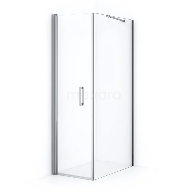 Glass shower enclosure with corner step, clear glass and aluminium profiles, ideal for modern bathroom design.