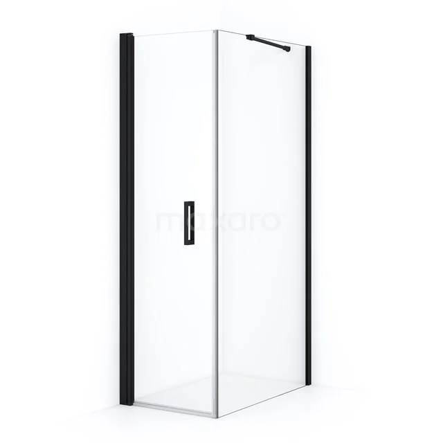 Modern glass shower enclosure with black accents, ideal for a stylish bathroom. Minimalist design and high-quality materials.