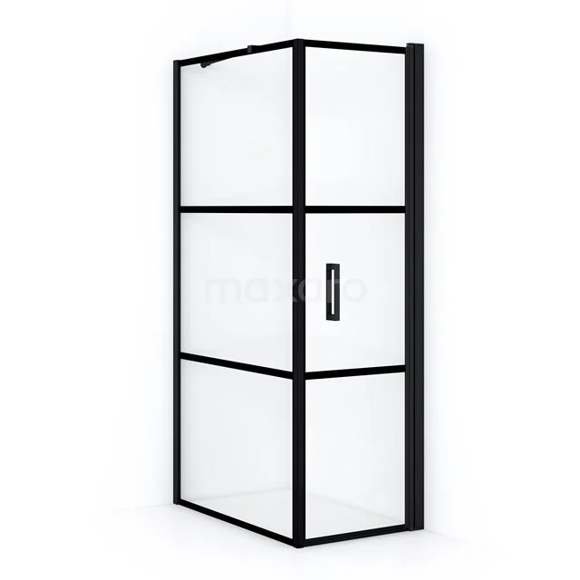 Black industrial shower enclosure with clear glass, rectangular design and matte black profiles, perfect for modern bathrooms.