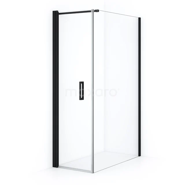 Moderne Glaskabine mit schwarzen Profilen, platzsparendes Design, ideal für stilvolle Bäder.