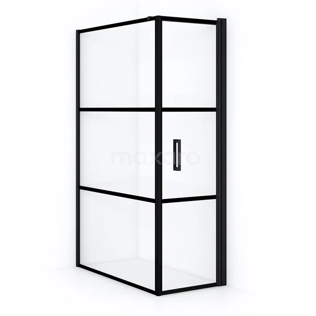 Diamond Shower cabin | 120x60 cm Matte black Clear with 4 black stripes Pivot door Rectangle CDA10612118RMB Shower screen with industrial black frame, rectangular design, glass panels and integrated handle for modern bathrooms.