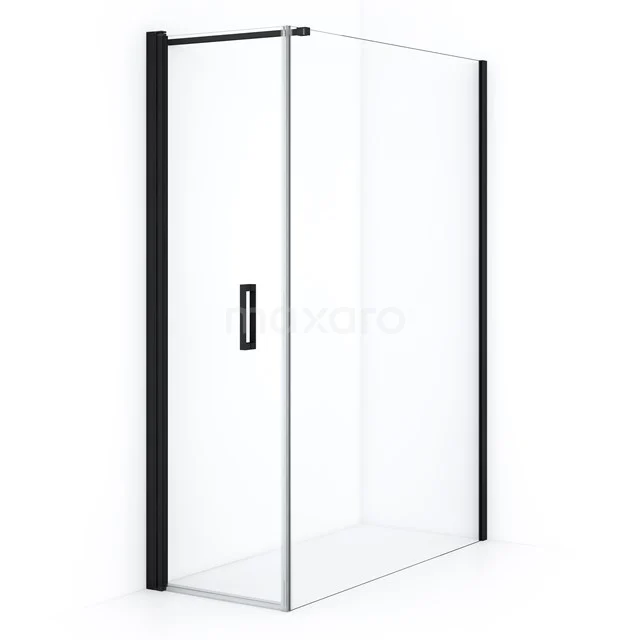 Diamond Shower enclosure | 140x60 cm Matte black Clear glass Pivot door Rectangle CDA10614110MB Shower enclosure with sliding door, black profile, clear glass, modern design, ideal for a stylish bathroom renovation.