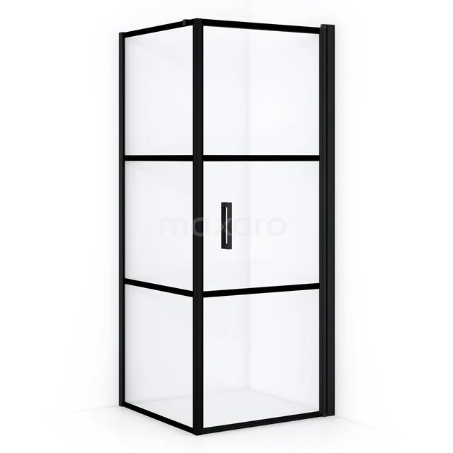 Diamond Shower cabin | 80x70 cm Matte black Clear with 4 black stripes Pivot door Rectangle CDA10708118RMBN Black rectangular shower enclosure with glass panels, minimalist design, ideal for a modern bathroom.