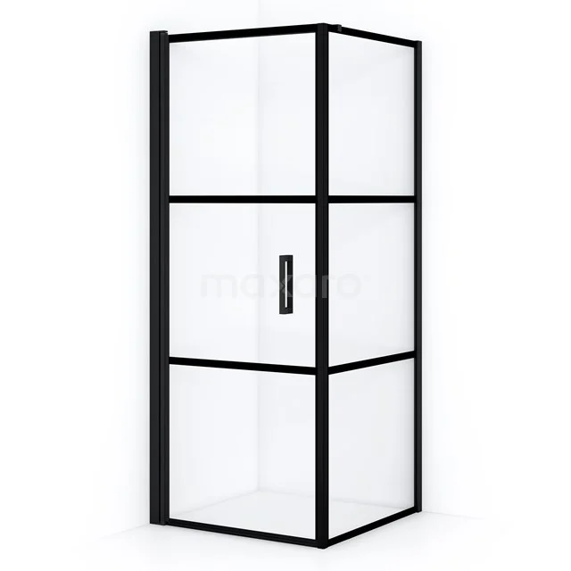 Diamond Shower enclosure | 80x80 cm Matte black Clear with 4 black stripes Pivot door Square CDA10808118LMB Black aluminium shower enclosure with clear glass and industrial design, perfect for modern bathrooms.
