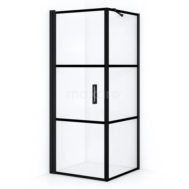 Diamond Shower cabin | 80x80 cm Matte black Clear with 4 black stripes Pivot door Square CDA10808218LMB Black corner shower cabin with clear glass and sleek black profiles, perfect for a modern bathroom style.
