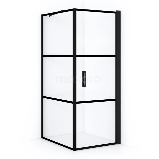 Diamond Shower cabin | 100x70 cm Matte black Clear with 4 black stripes Pivot door Rectangle CDA10710218RMBN Black corner shower cabin with clear glass, modern frame and integrated door; stylish upgrade for any bathroom.
