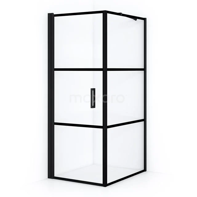 Schwarze quadratische Duschkabine mit Klarglas und Rahmen, ideal für einen modernen Badezimmerstil.