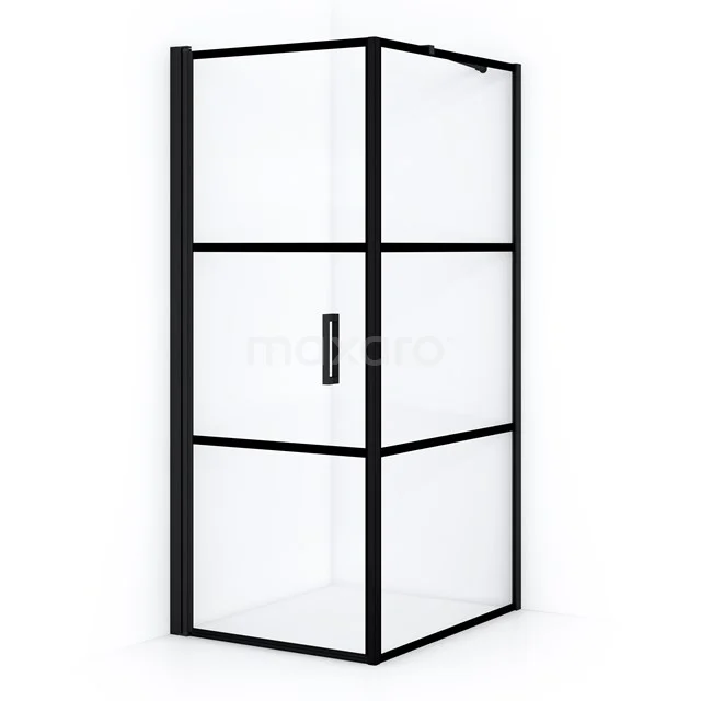 Diamond Shower cabin | 100x80 cm Matte black Clear with 4 black stripes Pivot door Rectangle CDA10810218LMBN Black square shower enclosure with clear glass and frame, ideal for a modern bathroom style.