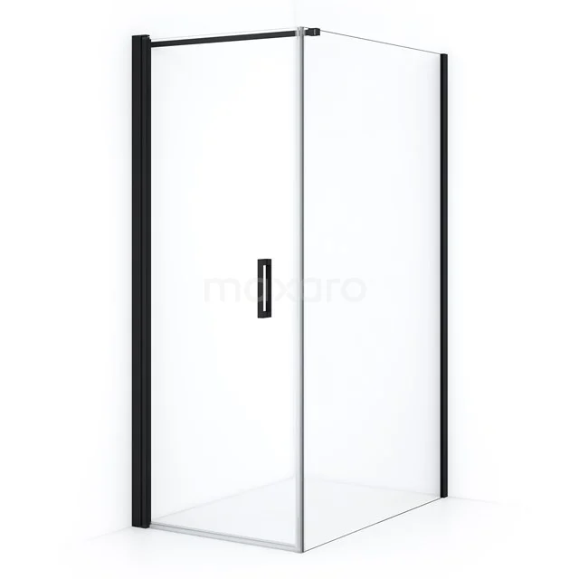 Schwarze Duschkabine mit klaren Glaswänden, moderner Verarbeitung und schnörkellosem Design, ideal für ein stilvolles Badezimmer.