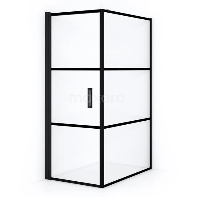 Schwarze industrielle Duschkabine aus Glas mit schickem Metallrahmen, perfekt für einen modernen Badezimmerstil.