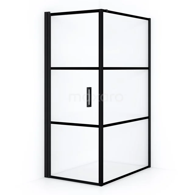 Schwarze industrielle Duschkabine aus Glas mit schickem Metallrahmen, perfekt für einen modernen Badezimmerstil.