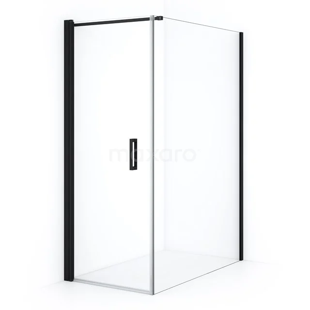 Diamond Shower enclosure | 140x80 cm Matte black Clear glass Pivot door Rectangle CDA10814110MB Shower screen with black profile, clear glass and sliding door, suitable for modern bathroom styles.