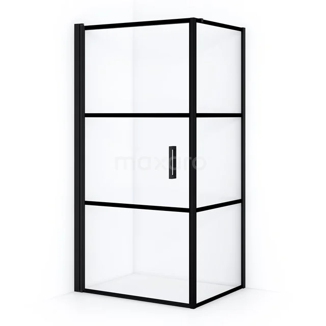 Black rectangular shower enclosure with matte black profiles, modern industrial style, ideal for stylish bathroom design.