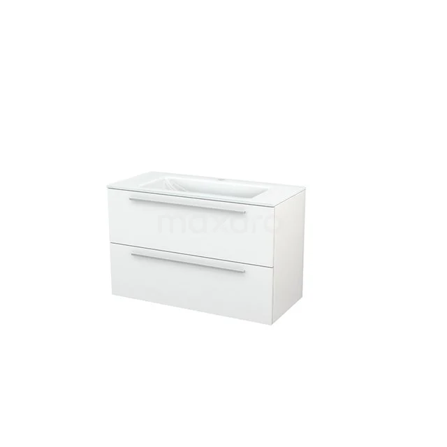 White bathroom furniture set with two drawers and integrated sink, sleek design from the modern LuxeLine series.