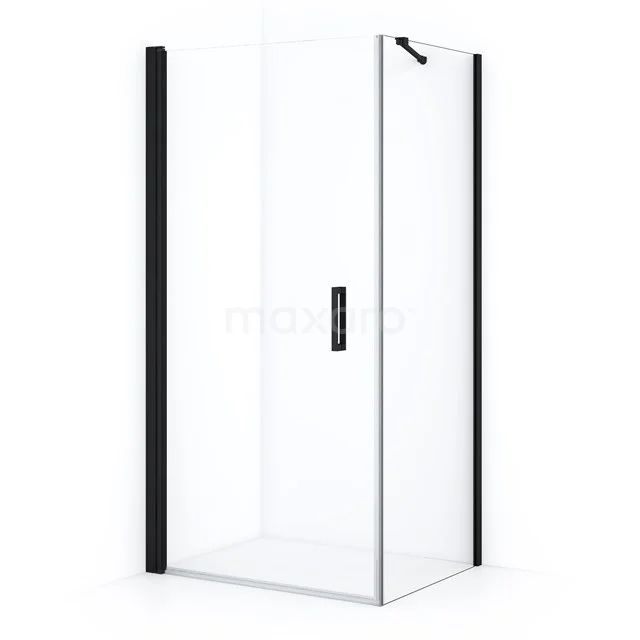 Glass shower enclosure with black profiles, rectangular design, ideal for a modern bathroom style.