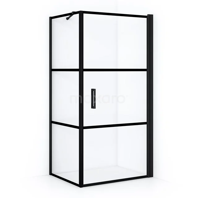 Diamond Duschkabine | 90x80 cm Matt Schwarz Drehtür Rechteck CDA10908218RMB Schwarze industrielle Duschkabine mit Klarglas und Metallrahmen, ideal für einen modernen Badezimmerstil.