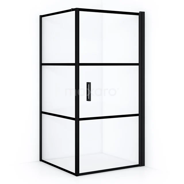 Schwarze Duschkabine mit Eckeinstieg, Glas und matt schwarzem Rahmen, perfekt für einen modernen Badezimmerstil.