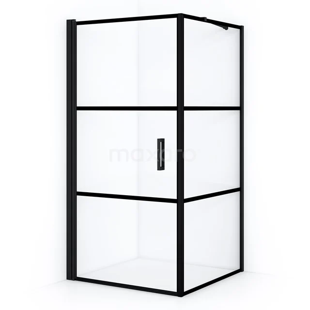 Diamond Shower enclosure | 100x90 cm Matte black Clear with 4 black stripes Pivot door Rectangle CDA11009218LMBN