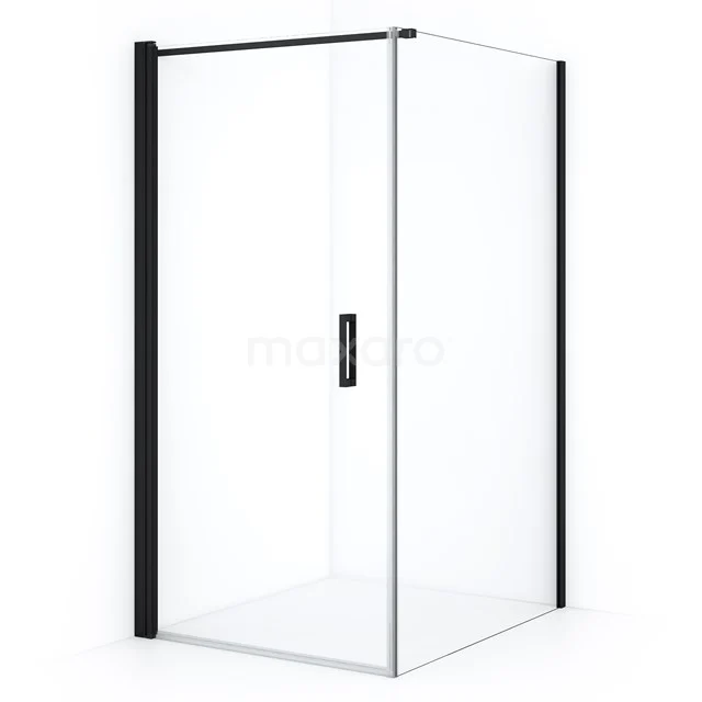 Modern shower enclosure with black profile, clear glass and sleek design; perfect for a stylish bathroom design.