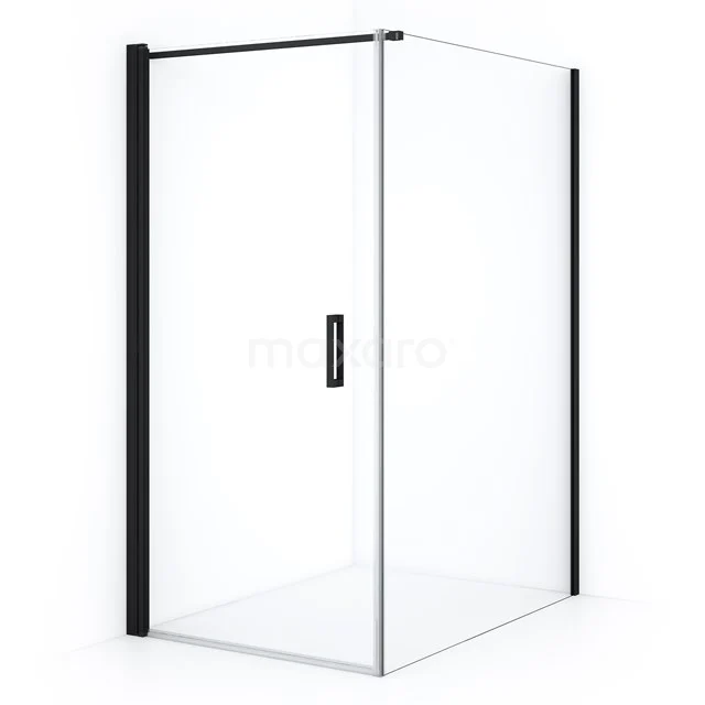 Glass shower enclosure with matte black profiles, corner model and minimalist design, perfect for a modern bathroom.